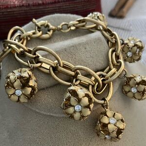 Enameled and Rhinestone Flower Charm Bracelet